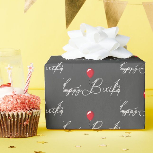 Red Birthday Balloon With Text Wrapping Paper (Birthday Party)