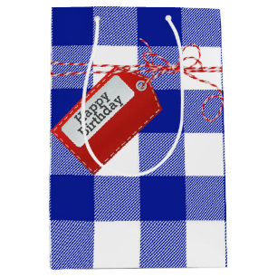 Red Birthday Gift Tag On Buffalo Plaid Medium Gift Medium Gift Bag