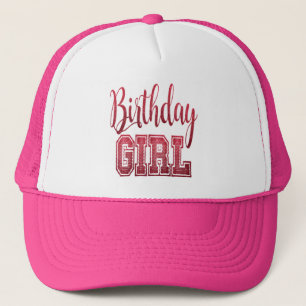 Red Birthday Girl Text Trucker Hat