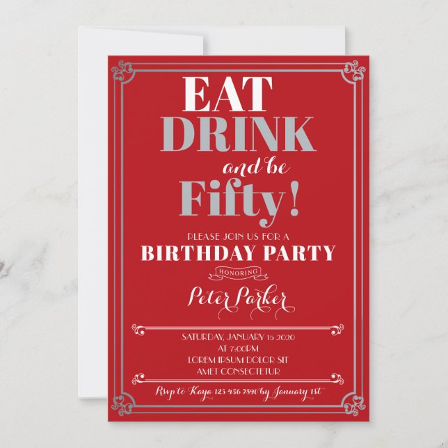 Red Birthday Invitation for Men (Front)