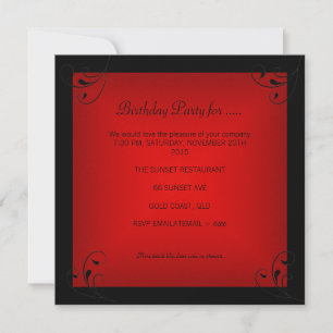 Red Birthday Party Black Glamourous Invitation