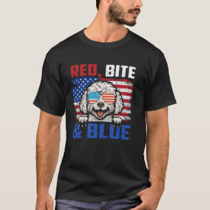 Red Bite And Blue White Toy Poodle Dog Flag USA 4t T-Shirt