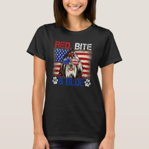 Red Bite Blue Dog 4th Of July Shih Tzu Usa Flag T-Shirt