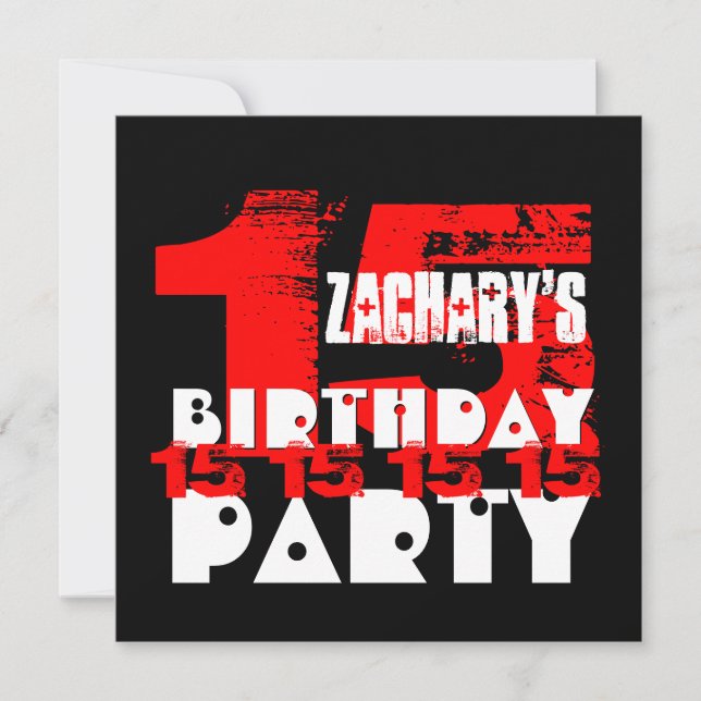 RED BLACK 15th Birthday Party 15 Year Old V07 Invitation (Front)