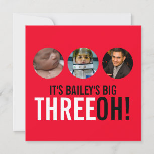 Red & black 30th THREEOH! photo birthday invite