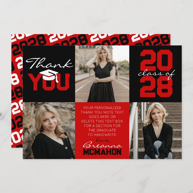 Red & Black 3 Photo Graduation Thank You Invitation (Creator Uploaded)