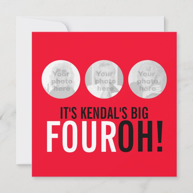 Red & black 40th FOUROH! photo birthday invite (Front)