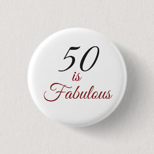 Red & Black "50 is Fabulous" 50th Birthday Button
