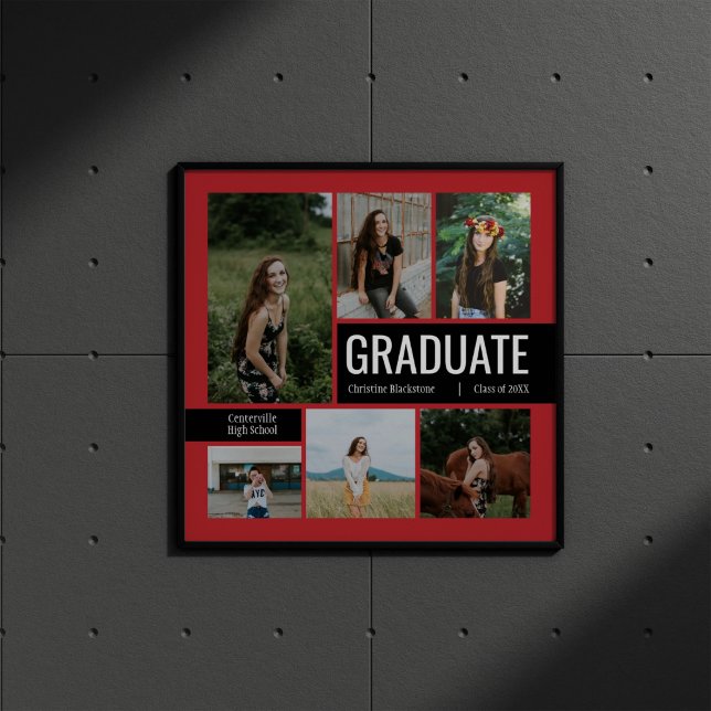 Red & Black 6 Photo Graduation Poster (Creator Uploaded)