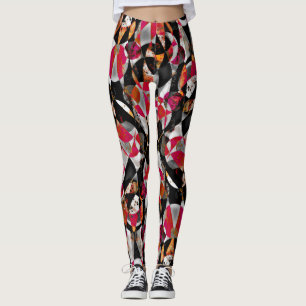 Red & Black Abstract Aattern Leggings