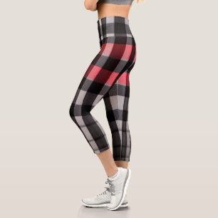 Red Black Abstract Plaid Modern Collection Capri Leggings