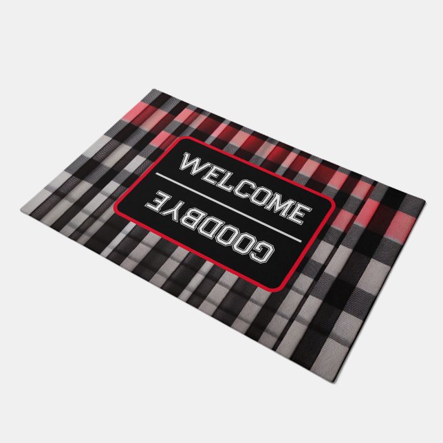 Red Black Abstract Plaid Modern Collection Doormat (Angled)