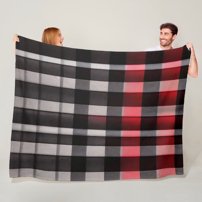 Red Black Abstract Plaid Modern Collection Fleece Blanket (In Situ)