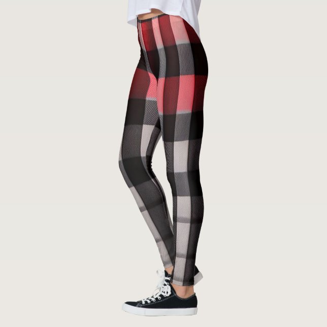 Red Black Abstract Plaid Modern Collection Leggings (Left)
