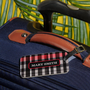 Red Black Abstract Plaid Modern Collection Luggage Tag