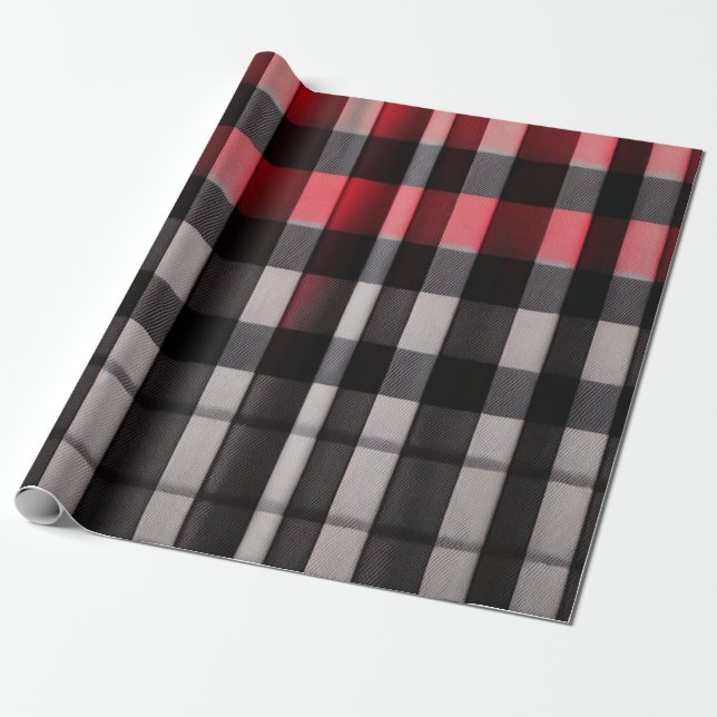 Red Black Abstract Plaid Modern Collection Wrapping Paper (Unrolled)