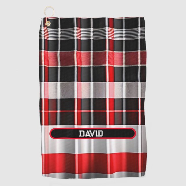 Red Black Abstract Plaid Popular Collection Golf Towel (Front)
