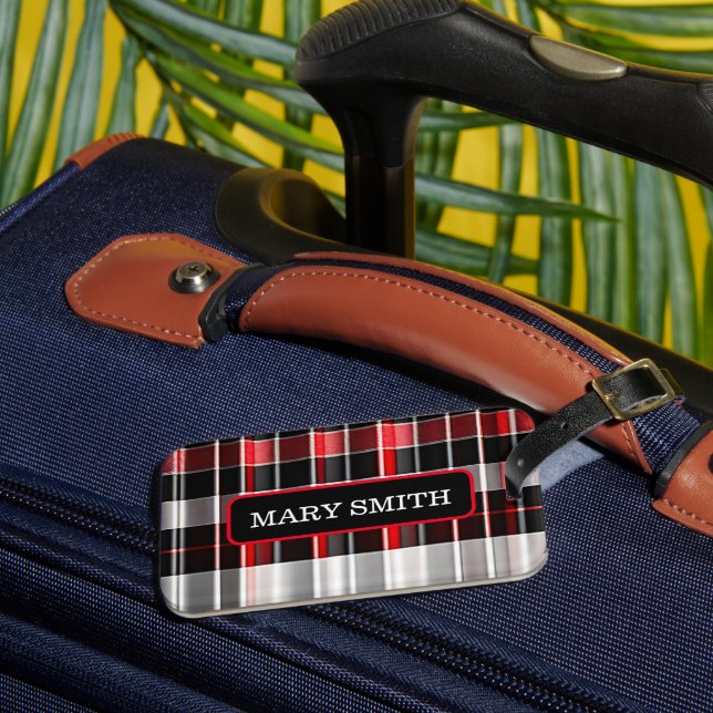 Red Black Abstract Plaid Popular Collection Luggage Tag (Front Insitu 3)