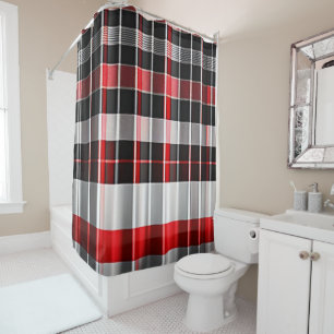 Red Black Abstract Plaid Popular Collection Shower Curtain