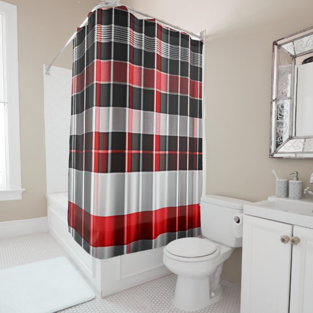 Red Black Abstract Plaid Popular Collection Shower Curtain (In Situ)