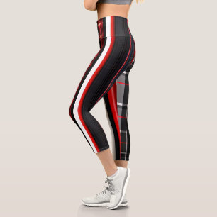 Red Black Abstract Plaid Trendy Collection Capri Leggings