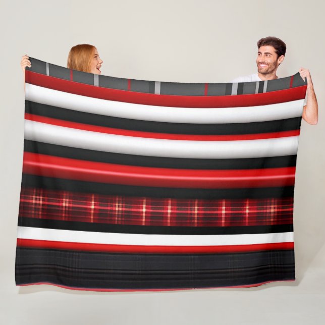 Red Black Abstract Plaid Trendy Collection Fleece Blanket (In Situ)