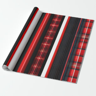 Red Black Abstract Plaid Trendy Collection Wrapping Paper