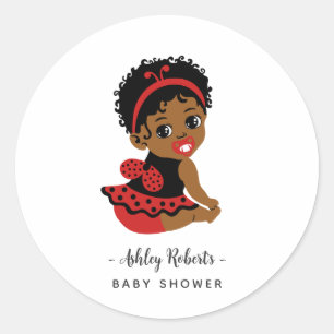 Red Black African American Ladybug Baby Shower Classic Round Sticker