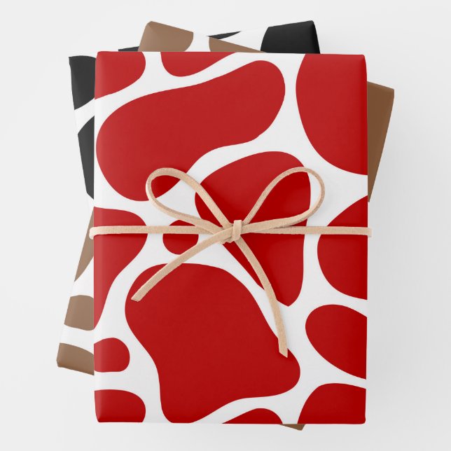 Red Black and brown giraffe pattern on white Wrapping Paper Sheet (In situ)