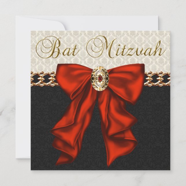 Red Black and Gold Bat Mitzvah Invitation (Front)