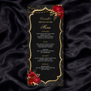Red Black and Gold Birthday Dinner Menu