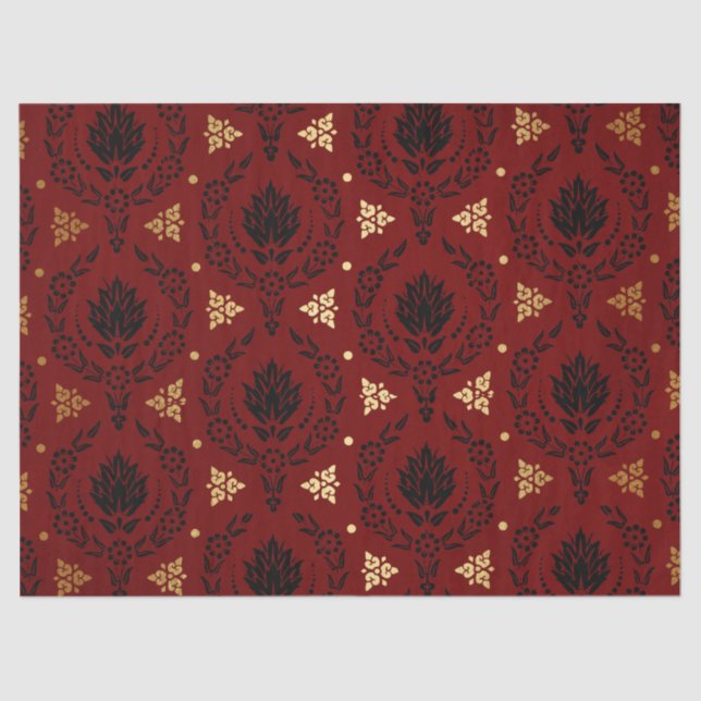 Red Black and Gold Circular Patterned Decoupage Tissue Paper (Front)
