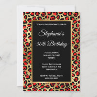 Red Black and Gold Leopard Glam 50th Birthday