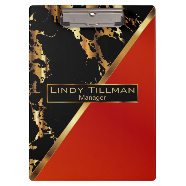 Red, Black and Gold Marble Design Clipboard (Front)