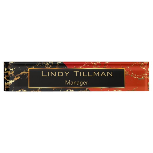 Red, Black and Gold Marble Design Nameplate (Front)