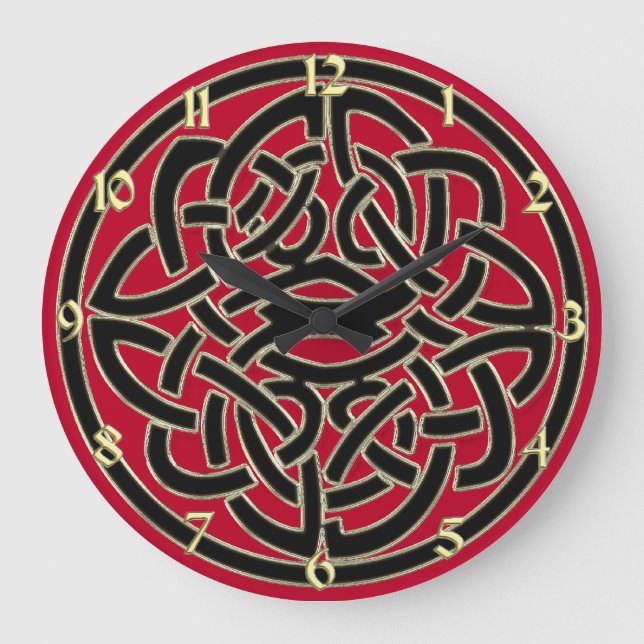 Red Black and Gold Metallic Celtic Knot Clock (Front)