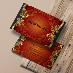 Red Black And Gold Swirls Business Card Template 3