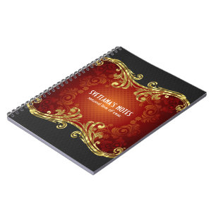 Red Black And Gold Tones Vintage Swirls -Template Notebook