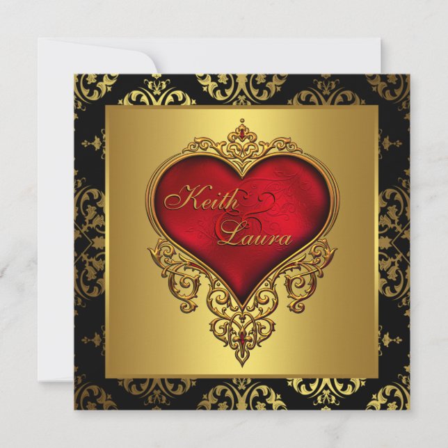 Red Black and Gold Wedding Invitation (Front)