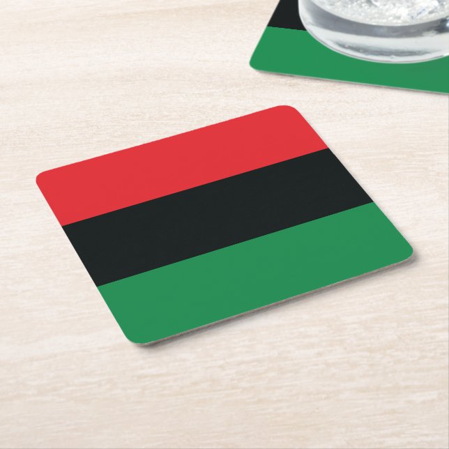 Red, Black and Green Flag Square Paper Coaster (Angled)