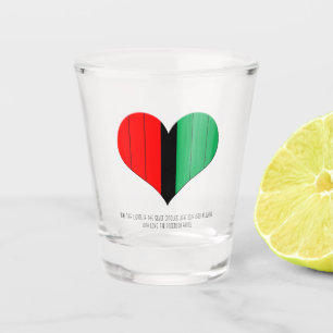 Red Black and Green Striped Heart Happy Kwanzaa Shot Glass