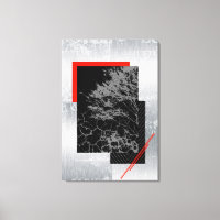 Red, black, and grey abstract geometric wall art