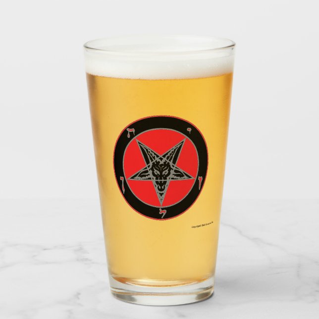 Red, Black, and Grey Baphomet Design Glass (Front Filled)