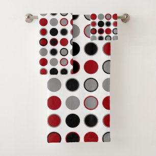 Red, Black and Grey Circles Bath Towel Set