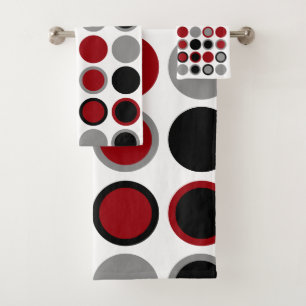 Red, Black and Grey Circles Bath Towel Set