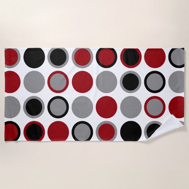 Red, Black and Grey Circles    Beach Towel (Front)
