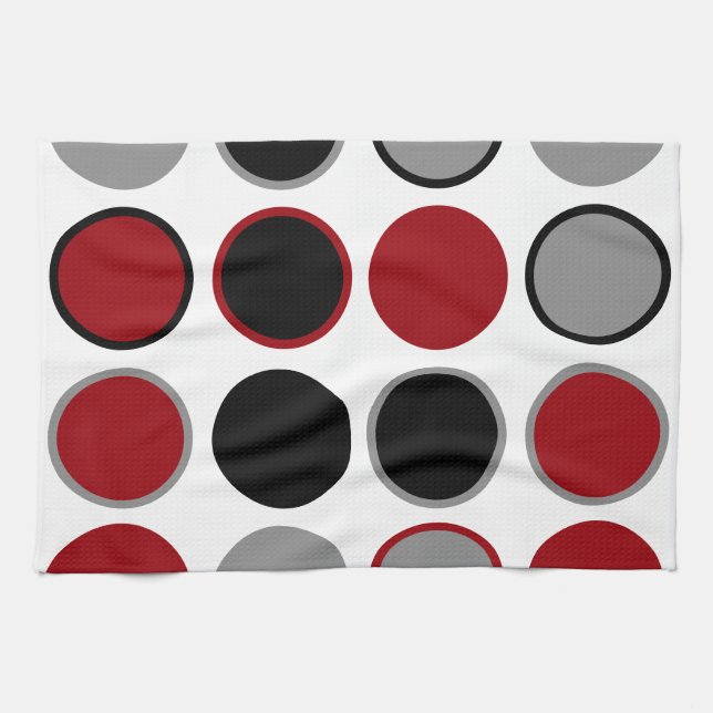 Red, Black and Grey Circles  T Tea Towel (Horizontal)