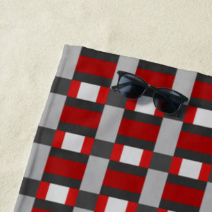Red Black And Grey Colour Block Print Beach Towel