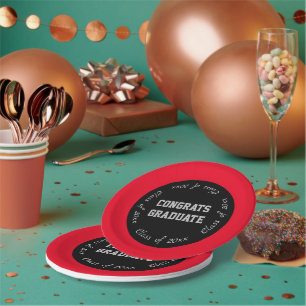 Red Black and Grey Congrats Graduate Class of 2024 Paper Plate