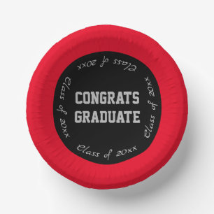Red Black and Grey Congrats Graduate Class of 2024 Paper Plate